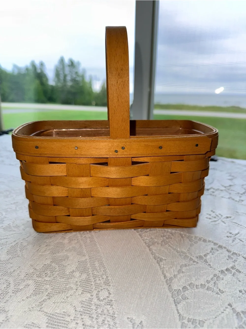 Vintage 2002 Longaberger Handwoven Small Basket with Plastic Liner – USA Made